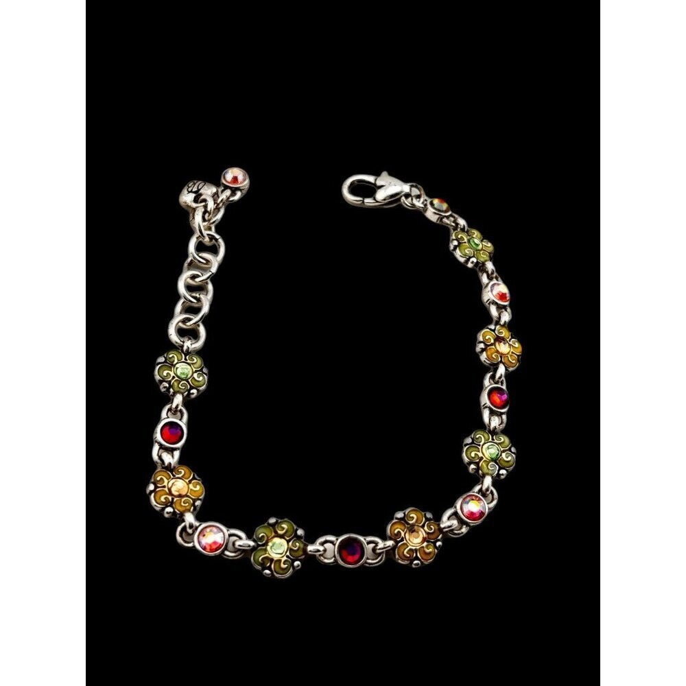 Brighton Garden of Eden Multicolor Crystal Flower Link Silver Plate Bracelet *